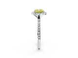 White gold Fancy Yellow Cushion  Cut Diamond Floral Halo Engagement Ring with Pavé Band and Prong Setting_51