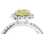 White gold Fancy Yellow Cushion  Cut Diamond Floral Halo Engagement Ring with Pavé Band and Prong Setting_53
