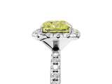 White gold Fancy Yellow Cushion  Cut Diamond Floral Halo Engagement Ring with Pavé Band and Prong Setting_54