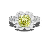 White gold Fancy Yellow Cushion  Cut Diamond Floral Halo Engagement Ring with Shared Prong Setting 1