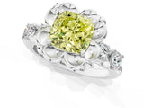 White gold Fancy Yellow Cushion  Cut Diamond Floral Halo Engagement Ring with Shared Prong Setting 2