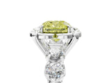White gold Fancy Yellow Cushion  Cut Diamond Floral Halo Engagement Ring with Shared Prong Setting