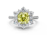 White gold Fancy Yellow Cushion  Cut Diamond Floral Halo Pave Band with Prong Setting_37