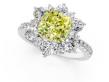 White gold Fancy Yellow Cushion  Cut Diamond Floral Halo Pave Band with Prong Setting_38