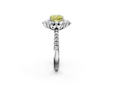 White gold Fancy Yellow Cushion  Cut Diamond Floral Halo Pave Band with Prong Setting_39