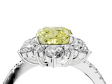 White gold Fancy Yellow Cushion  Cut Diamond Floral Halo Pave Band with Prong Setting_41