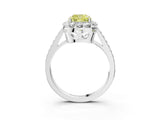White gold Fancy Yellow Cushion Cut Diamond Floral Halo Ring with Pavé Band and Prong Setting_10