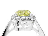 White gold Fancy Yellow Cushion Cut Diamond Floral Halo Ring with Pavé Band and Prong Setting_11