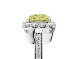 White gold Fancy Yellow Cushion Cut Diamond Floral Halo Ring with Pavé Band and Prong Setting_12