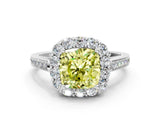 White gold Fancy Yellow Cushion Cut Diamond Floral Halo Ring with Pavé Band and Prong Setting_7