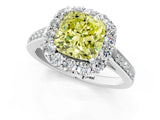 White gold Fancy Yellow Cushion Cut Diamond Floral Halo Ring with Pavé Band and Prong Setting_8