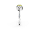 White gold Fancy Yellow Cushion Cut Diamond Floral Halo Ring with Pavé Band and Prong Setting_9