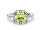 White gold Fancy Yellow Cushion Cut Diamond Halo Engagement Ring with Pavé Band and Prong Setting_51