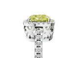 White gold Fancy Yellow Cushion Cut Diamond Halo Engagement Ring with Pavé Band and Prong Setting_56