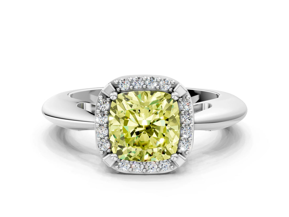 White gold Fancy Yellow Cushion  Cut Diamond Halo Engagement Ring with Split Shank and Four-Prong Setting_88