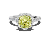 White gold Fancy Yellow Cushion Cut Diamond Halo Pave Band with Four-Prong Setting_3