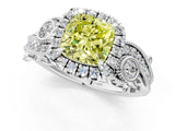 White gold Fancy Yellow Cushion Cut Diamond Halo Ring with Milgrain Pavé Band and Four-Prong Setting_49