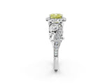 White gold Fancy Yellow Cushion Cut Diamond Halo Ring with Milgrain Pavé Band and Four-Prong Setting_52
