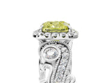 White gold Fancy Yellow Cushion Cut Diamond Halo Ring with Milgrain Pavé Band and Four-Prong Setting_55