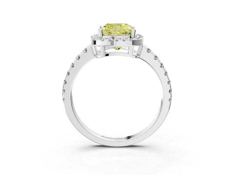 White gold Fancy Yellow Cushion Cut Diamond Halo Ring with Pavé Band and Four-Prong Setting_15