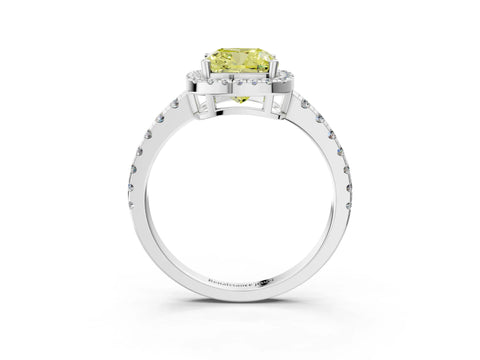 White gold Fancy Yellow Cushion Cut Diamond Halo Ring with Pavé Band and Four-Prong Setting_3