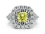 White gold Fancy Yellow Cushion Cut Diamond Halo Ring with Pavé Band and Four-Prong Setting_54