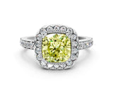 White gold Fancy Yellow Cushion Cut Diamond Halo Ring with Pavé Band and Prong Setting_12
