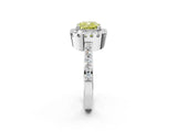 White gold Fancy Yellow Cushion Cut Diamond Halo Ring with Pavé Band and Prong Setting_14