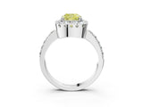 White gold Fancy Yellow Cushion Cut Diamond Halo Ring with Pavé Band and Prong Setting_15
