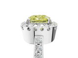 White gold Fancy Yellow Cushion Cut Diamond Halo Ring with Pavé Band and Prong Setting_17