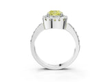 White gold Fancy Yellow Cushion Cut Diamond Halo Ring with Pavé Band and Prong Setting_3