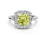 White gold Fancy Yellow Cushion Cut Diamond Halo Ring with Pear Side Stones and Prong Setting_74