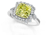 White gold Fancy Yellow Cushion Cut Diamond Halo Ring with Pear Side Stones and Prong Setting_76