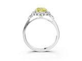 White gold Fancy Yellow Cushion Cut Diamond Halo Ring with Pear Side Stones and Prong Setting_78