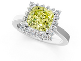White gold Fancy Yellow Cushion  Cut Diamond Halo Ring with Round Brilliant Halo and Solitaire Band_89