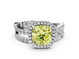 White gold Fancy Yellow Cushion Cut Diamond Halo Ring with Round Split Shank and Prong Setting_25