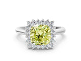 White gold Fancy Yellow Cushion  Cut Diamond Halo Ring with Solitaire Band and Prong Setting_53