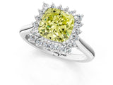 White gold Fancy Yellow Cushion  Cut Diamond Halo Ring with Solitaire Band and Prong Setting_54
