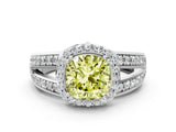 White gold Fancy Yellow Cushion Cut Diamond Halo Ring with Split Shank Pavé Band and Four-Prong Setting_12