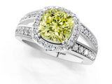 White gold Fancy Yellow Cushion Cut Diamond Halo Ring with Split Shank Pavé Band and Four-Prong Setting_13