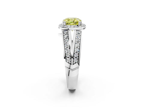 White gold Fancy Yellow Cushion Cut Diamond Halo Ring with Split Shank Pavé Band and Four-Prong Setting_14