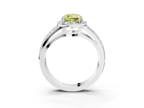 White gold Fancy Yellow Cushion Cut Diamond Halo Ring with Split Shank Pavé Band and Four-Prong Setting_15