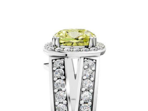 White gold Fancy Yellow Cushion Cut Diamond Halo Ring with Split Shank Pavé Band and Four-Prong Setting_17