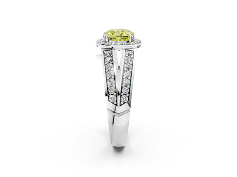 White gold Fancy Yellow Cushion Cut Diamond Halo Ring with Split Shank Pavé Band and Four-Prong Setting_2