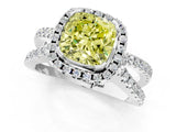 White gold Fancy Yellow Cushion Cut Diamond Halo Ring with Split Shank Pavé Band and Prong Setting_79