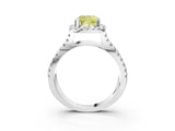 White gold Fancy Yellow Cushion Cut Diamond Halo Ring with Split Shank Pavé Band and Prong Setting_81