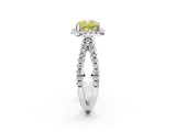 White gold Fancy Yellow Cushion Cut Diamond Halo Ring with Split Shank Pavé Band and Prong Setting_81