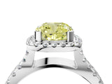 White gold Fancy Yellow Cushion Cut Diamond Halo Ring with Split Shank Pavé Band and Prong Setting_82