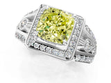 White gold Fancy Yellow Cushion Cut Diamond Halo Ring with Split Shank and Bezel Accents and Four-Prong Setting_1