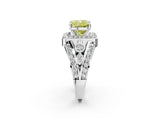 White gold Fancy Yellow Cushion Cut Diamond Halo Ring with Split Shank and Bezel Accents and Four-Prong Setting_2